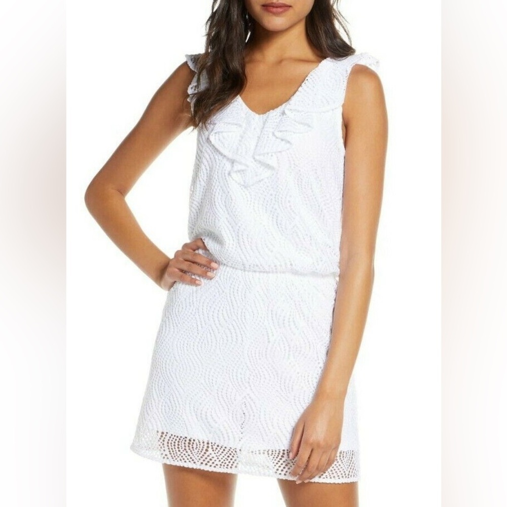 Lilly Pulitzer Alessa White Flowing Leaf Lace Stretch Skort Dress Romper SMALL